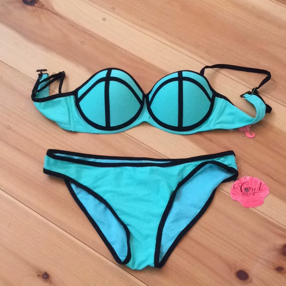 Two pieces coral tropics bathing suit